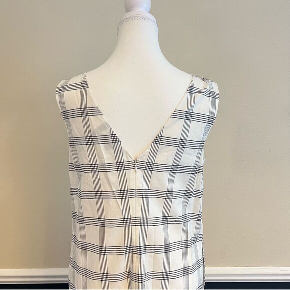Theory Deep V Linen Blend Spring Plaid Midi Dress Size Medium in Ivory - Picture 8 of 12